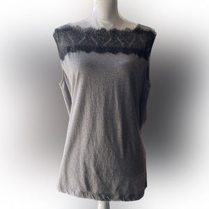 Cabi #3815 Gray Black Lace Tank